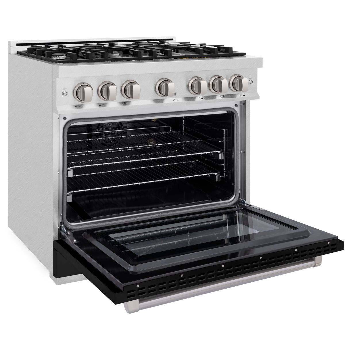 ZLINE 36 in. 5.2 cu. ft. Select Gas Range with 6 Burner Cooktop and Convection Gas Oven in Satin Stainless Steel with Black Matte Door (HGRS-BLM-36)