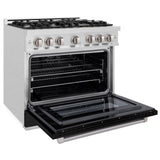 ZLINE 36 in. 5.2 cu. ft. Select Gas Range with 6 Burner Cooktop and Convection Gas Oven in Satin Stainless Steel with Black Matte Door (HGRS-BLM-36)