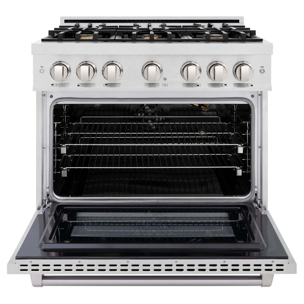 ZLINE 36 in. 5.2 cu. ft. Select Gas Range with Convection Gas Oven in Satin Stainless Steel with 6 Brass Burners (HGRS-BR-36)