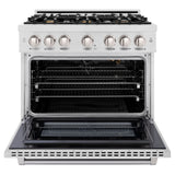 ZLINE 36 in. 5.2 cu. ft. Select Gas Range with Convection Gas Oven in Satin Stainless Steel with 6 Brass Burners (HGRS-BR-36)