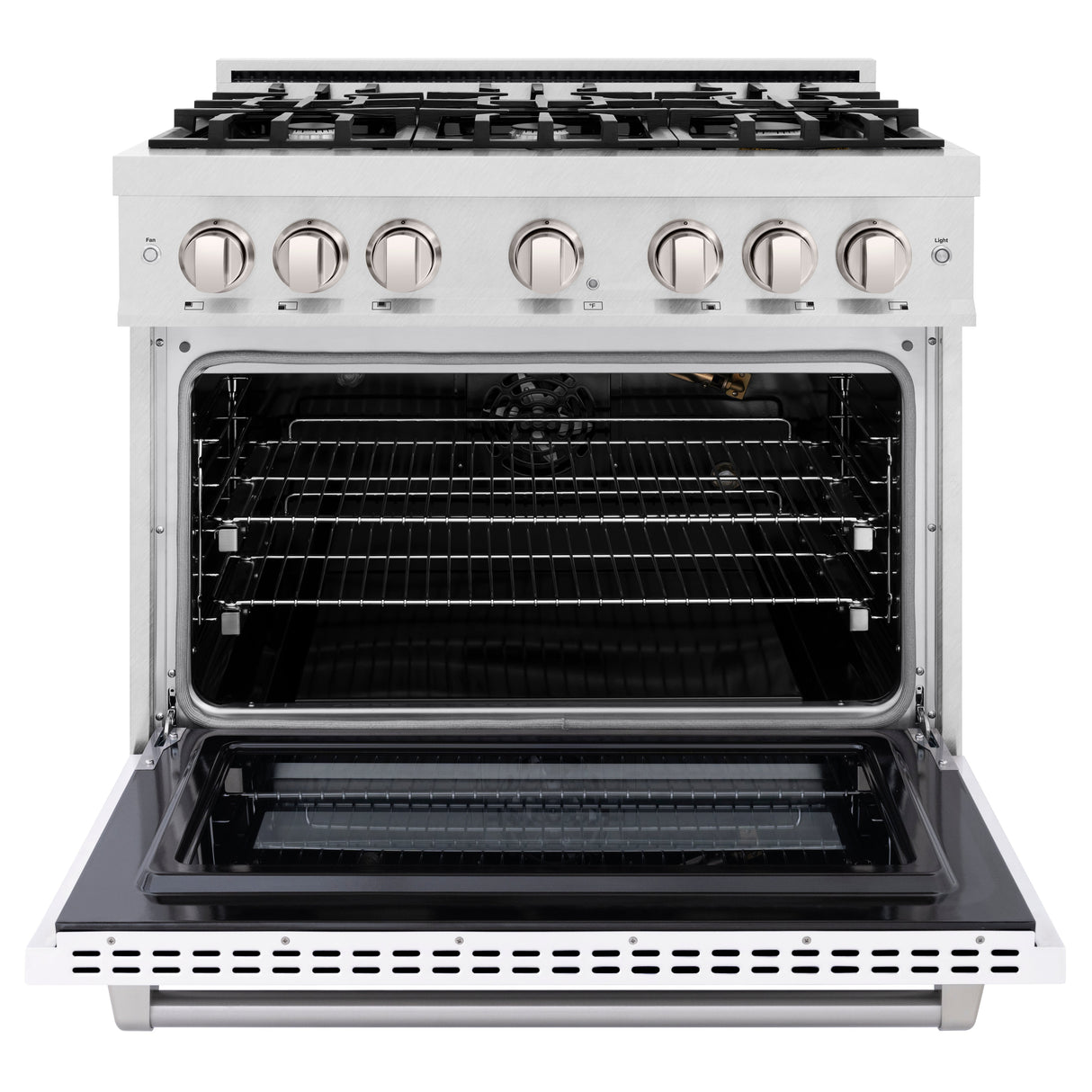 ZLINE 36 in. 5.2 cu. ft. Select Gas Range with 6 Burner Cooktop and Convection Gas Oven in Satin Stainless Steel with White Matte Door (HGRS-WM-36)