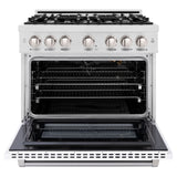 ZLINE 36 in. 5.2 cu. ft. Select Gas Range with 6 Burner Cooktop and Convection Gas Oven in Satin Stainless Steel with White Matte Door (HGRS-WM-36)