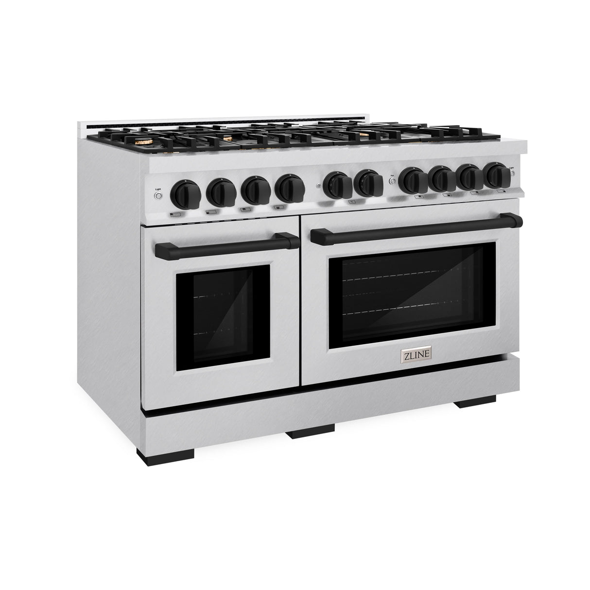 ZLINE Autograph Edition 48 in. 6.7 cu. ft. Select Double Oven Gas Range with 8 Burner Cooktop in Satin Stainless Steel and Matte Black Accents (HGRSZ-48-MB)