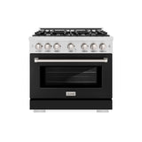 ZLINE 36 in. 5.2 cu. ft. Select Dual Fuel Range with 6 Burner Gas Cooktop and Electric Convection Oven in Satin Stainless Steel with Black Matte Door (HDRS-BLM-36)