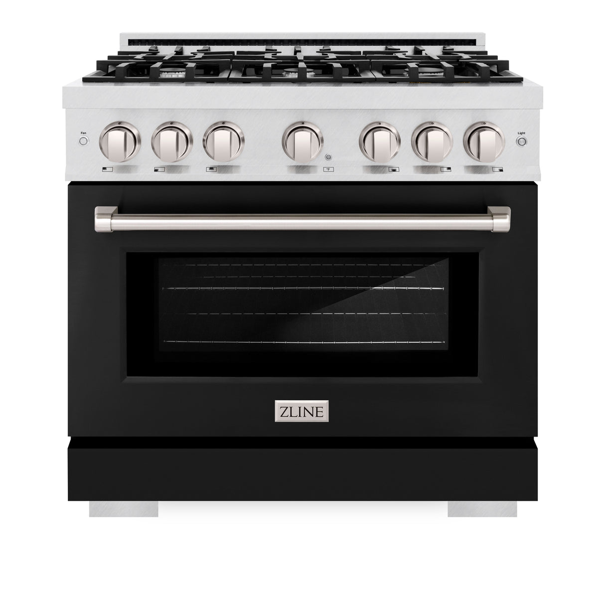 ZLINE 36 in. 5.2 cu. ft. Select Dual Fuel Range with 6 Burner Gas Cooktop and Electric Convection Oven in Satin Stainless Steel with Black Matte Door (HDRS-BLM-36)