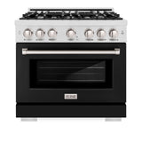 ZLINE 36 in. 5.2 cu. ft. Select Dual Fuel Range with 6 Burner Gas Cooktop and Electric Convection Oven in Satin Stainless Steel with Black Matte Door (HDRS-BLM-36)