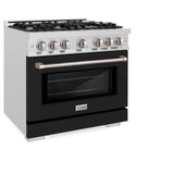 ZLINE 36 in. 5.2 cu. ft. Select Dual Fuel Range with 6 Burner Gas Cooktop and Electric Convection Oven in Satin Stainless Steel with Black Matte Door (HDRS-BLM-36)