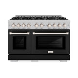 ZLINE 48 in. 6.7 cu. ft. Select Double Oven Gas Range with 8 Burner Cooktop in Satin Stainless Steel with Black Matte Doors (HGRS-BLM-48)
