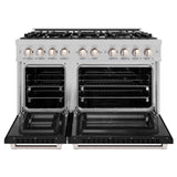 ZLINE 48 in. 6.7 cu. ft. Select Double Oven Dual Fuel Range with 8 Burner Gas Cooktop in Satin Stainless Steel with Black Matte Doors (HDRS-BLM-48)