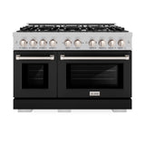 ZLINE 48 in. 6.7 cu. ft. Select Double Oven Dual Fuel Range with 8 Burner Gas Cooktop in Satin Stainless Steel with Black Matte Doors (HDRS-BLM-48)