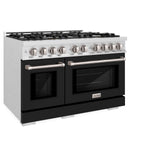 ZLINE 48 in. 6.7 cu. ft. Select Double Oven Dual Fuel Range with 8 Burner Gas Cooktop in Satin Stainless Steel with Black Matte Doors (HDRS-BLM-48)