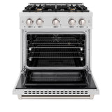 ZLINE 30 in. 4.2 cu. ft. Select Dual Fuel Range with Gas Cooktop and Electric Convection Oven in Satin Stainless Steel with 4 Brass Burners (HDRS-BR-30)