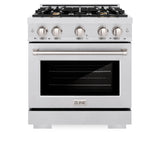 ZLINE 30 in. 4.2 cu. ft. Select Dual Fuel Range with Gas Cooktop and Electric Convection Oven in Satin Stainless Steel with 4 Brass Burners (HDRS-BR-30)