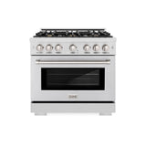 ZLINE 36 in. 5.2 cu. ft. Select Dual Fuel Range with Gas Cooktop and Electric Convection Oven in Satin Stainless Steel with 6 Brass Burners (HDRS-BR-36)