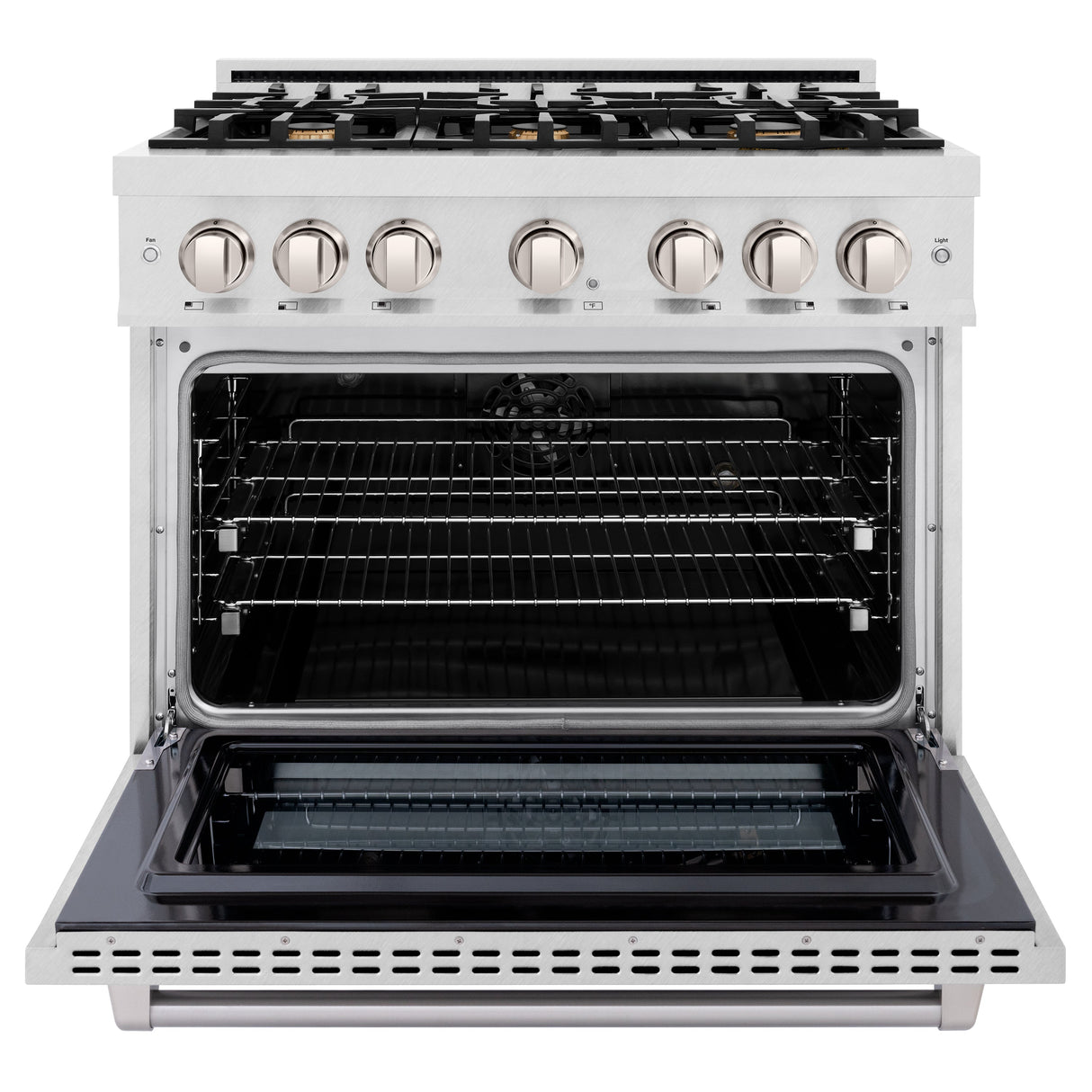 ZLINE 36 in. 5.2 cu. ft. Select Dual Fuel Range with Gas Cooktop and Electric Convection Oven in Satin Stainless Steel with 6 Brass Burners (HDRS-BR-36)