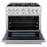 ZLINE 36 in. 5.2 cu. ft. Select Dual Fuel Range with Gas Cooktop and Electric Convection Oven in Satin Stainless Steel with 6 Brass Burners (HDRS-BR-36)