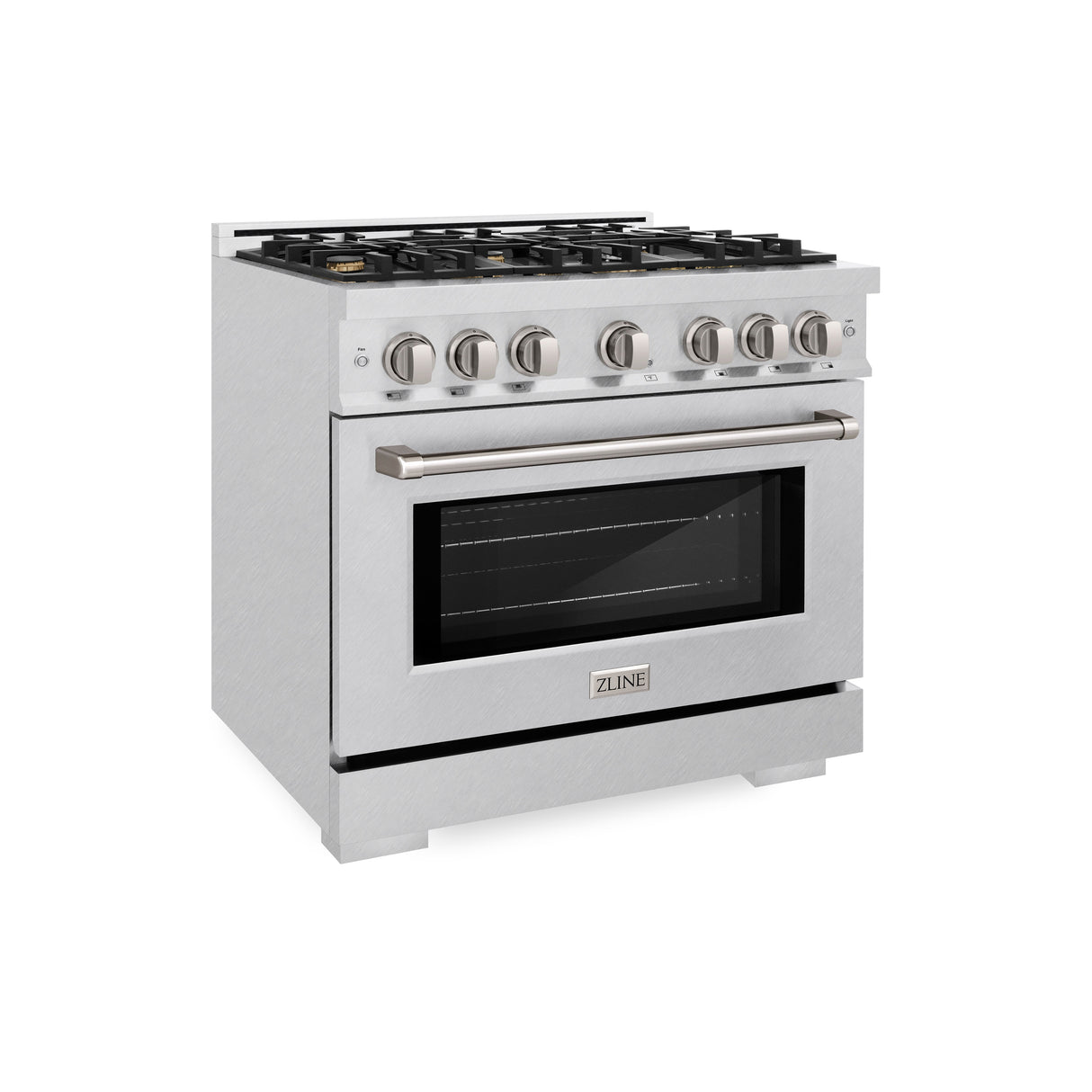 ZLINE 36 in. 5.2 cu. ft. Select Dual Fuel Range with Gas Cooktop and Electric Convection Oven in Satin Stainless Steel with 6 Brass Burners (HDRS-BR-36)