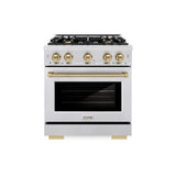 ZLINE Autograph Edition 30 in. 4.2 cu. ft. Select Dual Fuel Range with 4 Burner Gas Cooktop and Electric Convection Oven in Satin Stainless Steel with Champagne Bronze Accents (HDRSZ-30-CB)