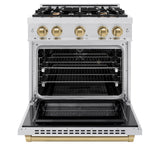 ZLINE Autograph Edition 30 in. 4.2 cu. ft. Select Dual Fuel Range with 4 Burner Gas Cooktop and Electric Convection Oven in Satin Stainless Steel with Champagne Bronze Accents (HDRSZ-30-CB)