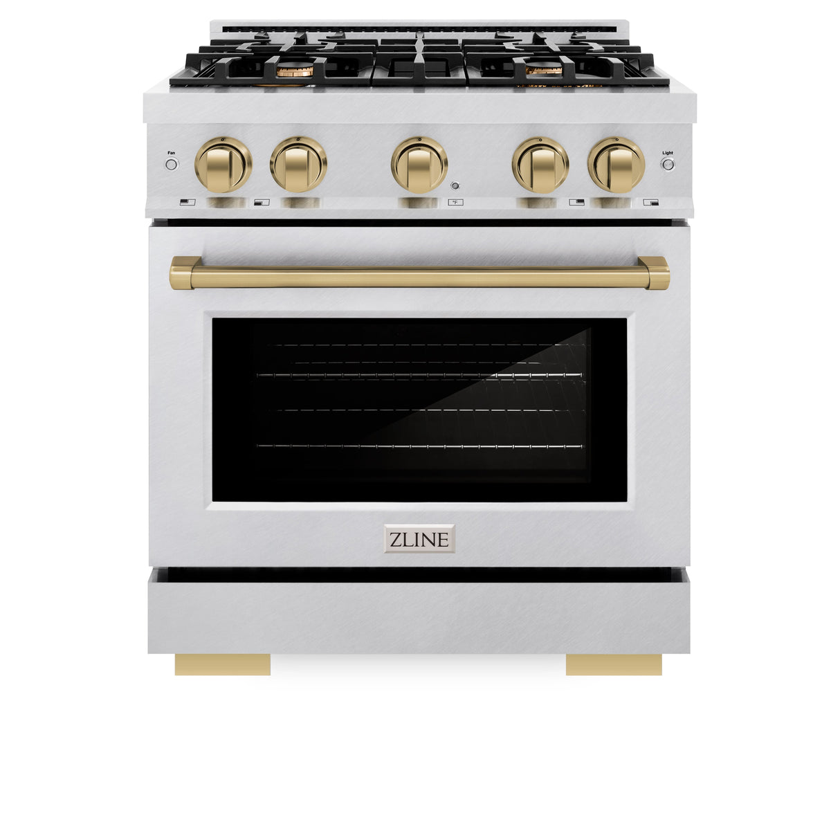 ZLINE Autograph Edition 30 in. 4.2 cu. ft. Select Dual Fuel Range with 4 Burner Gas Cooktop and Electric Convection Oven in Satin Stainless Steel with Champagne Bronze Accents (HDRSZ-30-CB)