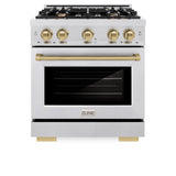 ZLINE Autograph Edition 30 in. 4.2 cu. ft. Select Dual Fuel Range with 4 Burner Gas Cooktop and Electric Convection Oven in Satin Stainless Steel with Champagne Bronze Accents (HDRSZ-30-CB)