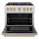 ZLINE Autograph Edition 36 in. 5.2 cu. ft. Select Dual Fuel Range with 6 Burner Gas Cooktop and Electric Convection Oven in Satin Stainless Steel with Champagne Bronze Accents (HDRSZ-36-CB)