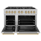 ZLINE Autograph Edition 48 in. 6.7 cu. ft. Select Double Oven Dual Fuel Range with 8 Burner Gas Cooktop in Satin Stainless Steel and Champagne Bronze Accents (HDRSZ-48-CB)