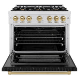 ZLINE Autograph Edition 36 in. 5.2 cu. ft. Select Dual Fuel Range with 6 Burner Gas Cooktop and Electric Convection Oven in Satin Stainless Steel with Black Matte Door and Champagne Bronze Accents (HDRSZ-BLM-36-CB)