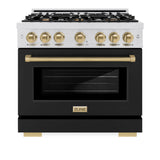 ZLINE Autograph Edition 36 in. 5.2 cu. ft. Select Dual Fuel Range with 6 Burner Gas Cooktop and Electric Convection Oven in Satin Stainless Steel with Black Matte Door and Champagne Bronze Accents (HDRSZ-BLM-36-CB)