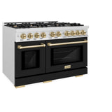 ZLINE Autograph Edition 48 in. 6.7 cu. ft. Select Double Oven Dual Fuel Range with 8 Burner Gas Cooktop in Satin Stainless Steel with Black Matte Doors and Champagne Bronze Accents (HDRSZ-BLM-48-CB)