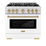ZLINE Autograph Edition 36 in. 5.2 cu. ft. Select Dual Fuel Range with 6 Burner Gas Cooktop and Electric Convection Oven in Satin Stainless Steel with White Matte Door and Champagne Bronze Accents (HDRSZ-WM-36-CB)