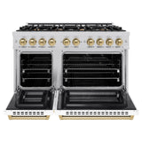 ZLINE Autograph Edition 48 in. 6.7 cu. ft. Select Double Oven Dual Fuel Range with 8 Burner Gas Cooktop in Satin Stainless Steel with White Matte Doors and Champagne Bronze Accents (HDRSZ-WM-48-CB)