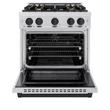 ZLINE Autograph Edition 30 in. 4.2 cu. ft. Select Dual Fuel Range with 4 Burner Gas Cooktop and Electric Convection Oven in Satin Stainless Steel with Matte Black Accents (HDRSZ-30-MB)