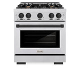 ZLINE Autograph Edition 30 in. 4.2 cu. ft. Select Dual Fuel Range with 4 Burner Gas Cooktop and Electric Convection Oven in Satin Stainless Steel with Matte Black Accents (HDRSZ-30-MB)