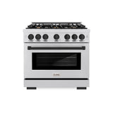 ZLINE Autograph Edition 36 in. 5.2 cu. ft. Select Dual Fuel Range with 6 Burner Gas Cooktop and Electric Convection Oven in Satin Stainless Steel with Matte Black Accents (HDRSZ-36-MB)
