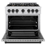 ZLINE Autograph Edition 36 in. 5.2 cu. ft. Select Dual Fuel Range with 6 Burner Gas Cooktop and Electric Convection Oven in Satin Stainless Steel with Matte Black Accents (HDRSZ-36-MB)