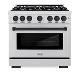 ZLINE Autograph Edition 36 in. 5.2 cu. ft. Select Dual Fuel Range with 6 Burner Gas Cooktop and Electric Convection Oven in Satin Stainless Steel with Matte Black Accents (HDRSZ-36-MB)
