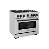 ZLINE Autograph Edition 36 in. 5.2 cu. ft. Select Dual Fuel Range with 6 Burner Gas Cooktop and Electric Convection Oven in Satin Stainless Steel with Matte Black Accents (HDRSZ-36-MB)