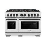 ZLINE Autograph Edition 48 in. 6.7 cu. ft. Select Double Oven Dual Fuel Range with 8 Burner Gas Cooktop in Satin Stainless Steel and Matte Black Accents (HDRSZ-48-MB)