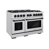 ZLINE Autograph Edition 48 in. 6.7 cu. ft. Select Double Oven Dual Fuel Range with 8 Burner Gas Cooktop in Satin Stainless Steel and Matte Black Accents (HDRSZ-48-MB)