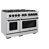 ZLINE Autograph Edition 48 in. 6.7 cu. ft. Select Double Oven Dual Fuel Range with 8 Burner Gas Cooktop in Satin Stainless Steel and Matte Black Accents (HDRSZ-48-MB)