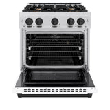 ZLINE Autograph Edition 30 in. 4.2 cu. ft. Select Dual Fuel Range with 4 Burner Gas Cooktop and Electric Convection Oven in Satin Stainless Steel with White Matte Door and Matte Black Accents (HDRSZ-WM-30-MB)