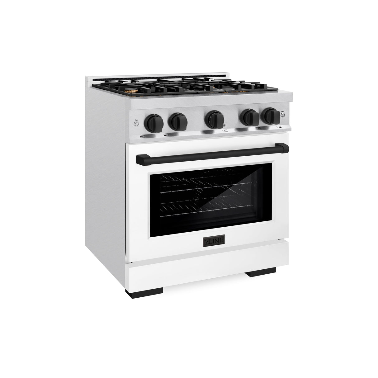 ZLINE Autograph Edition 30 in. 4.2 cu. ft. Select Dual Fuel Range with 4 Burner Gas Cooktop and Electric Convection Oven in Satin Stainless Steel with White Matte Door and Matte Black Accents (HDRSZ-WM-30-MB)