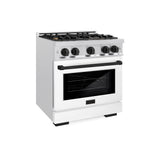 ZLINE Autograph Edition 30 in. 4.2 cu. ft. Select Dual Fuel Range with 4 Burner Gas Cooktop and Electric Convection Oven in Satin Stainless Steel with White Matte Door and Matte Black Accents (HDRSZ-WM-30-MB)