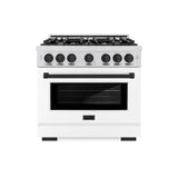 ZLINE Autograph Edition 36 in. 5.2 cu. ft. Select Dual Fuel Range with 6 Burner Gas Cooktop and Electric Convection Oven in Satin Stainless Steel with White Matte Door and Matte Black Accents (HDRSZ-WM-36-MB)