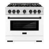 ZLINE Autograph Edition 36 in. 5.2 cu. ft. Select Dual Fuel Range with 6 Burner Gas Cooktop and Electric Convection Oven in Satin Stainless Steel with White Matte Door and Matte Black Accents (HDRSZ-WM-36-MB)