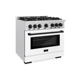 ZLINE Autograph Edition 36 in. 5.2 cu. ft. Select Dual Fuel Range with 6 Burner Gas Cooktop and Electric Convection Oven in Satin Stainless Steel with White Matte Door and Matte Black Accents (HDRSZ-WM-36-MB)