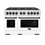 ZLINE Autograph Edition 48 in. 6.7 cu. ft. Select Double Oven Dual Fuel Range with 8 Burner Gas Cooktop in Satin Stainless Steel with White Matte Doors and Matte Black Accents (HDRSZ-WM-48-MB)