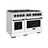 ZLINE Autograph Edition 48 in. 6.7 cu. ft. Select Double Oven Dual Fuel Range with 8 Burner Gas Cooktop in Satin Stainless Steel with White Matte Doors and Matte Black Accents (HDRSZ-WM-48-MB)