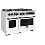 ZLINE Autograph Edition 48 in. 6.7 cu. ft. Select Double Oven Dual Fuel Range with 8 Burner Gas Cooktop in Satin Stainless Steel with White Matte Doors and Matte Black Accents (HDRSZ-WM-48-MB)